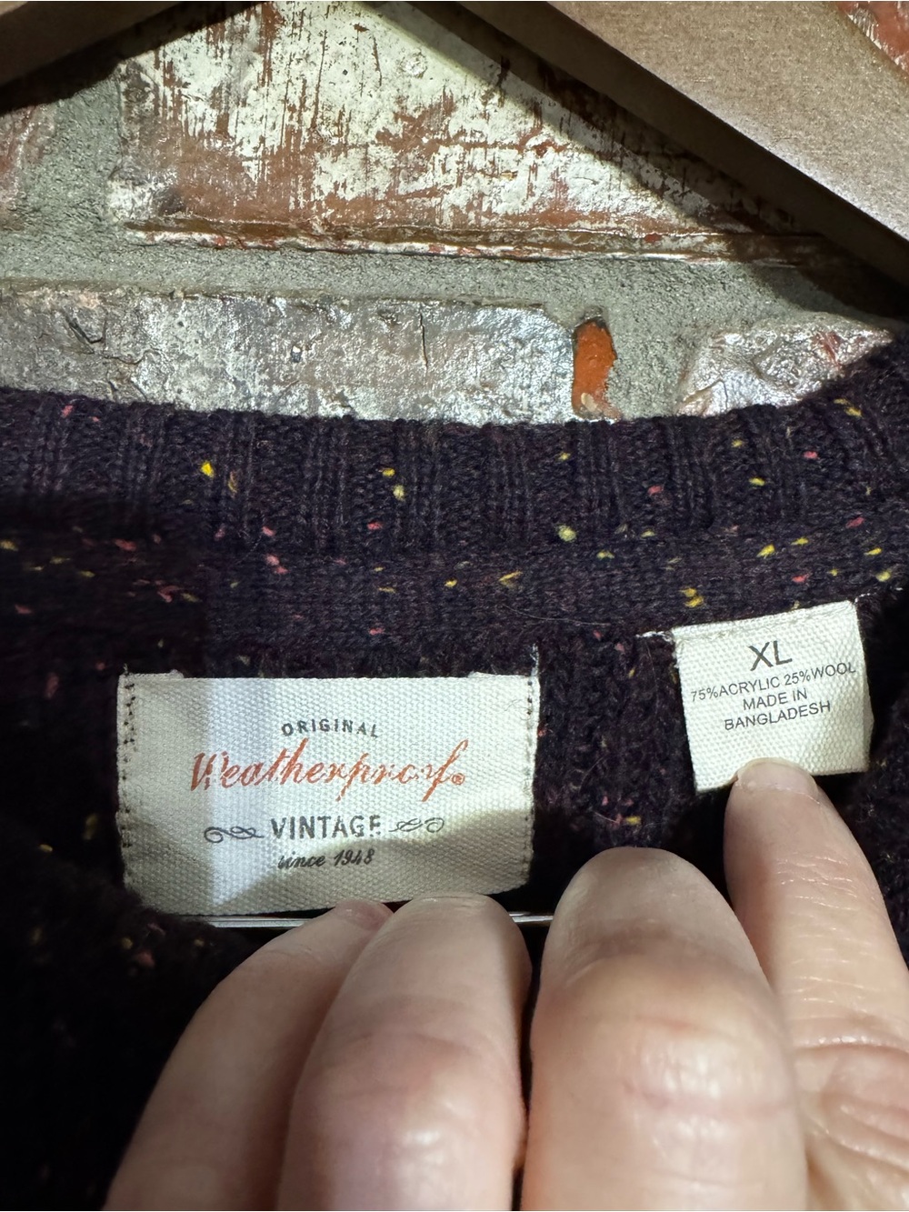 Weatherproof Vintage style Men's Dark Eggplant Speckled Crewneck Sweater - Picture 3 of 3